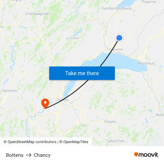 Bottens to Chancy map