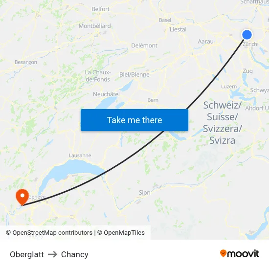 Oberglatt to Chancy map