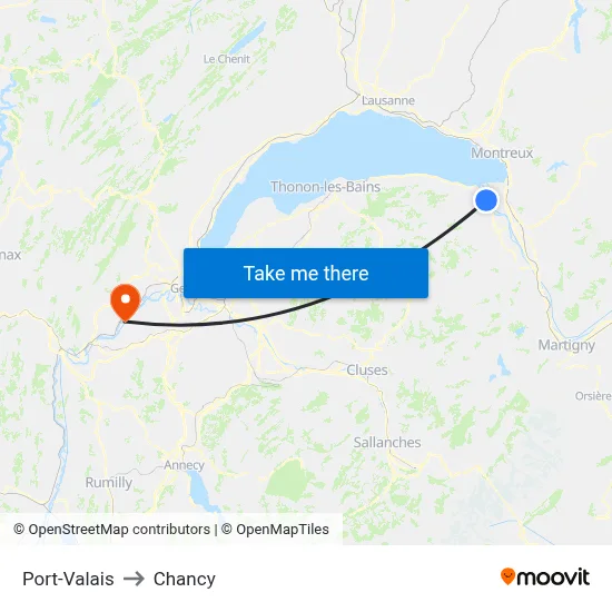 Port-Valais to Chancy map