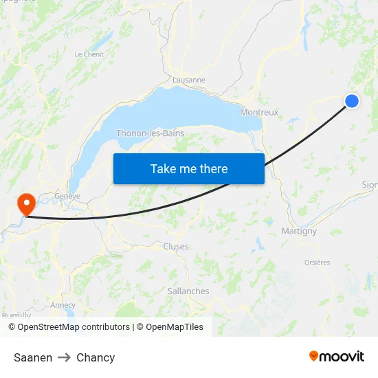Saanen to Chancy map