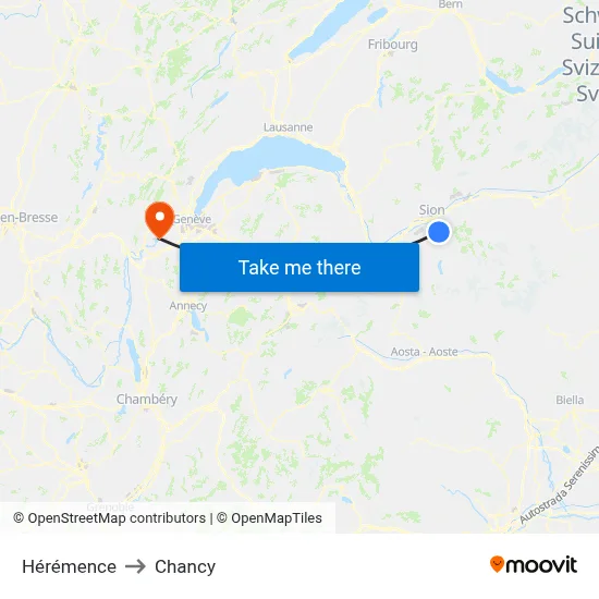 Hérémence to Chancy map