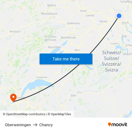 Oberweningen to Chancy map