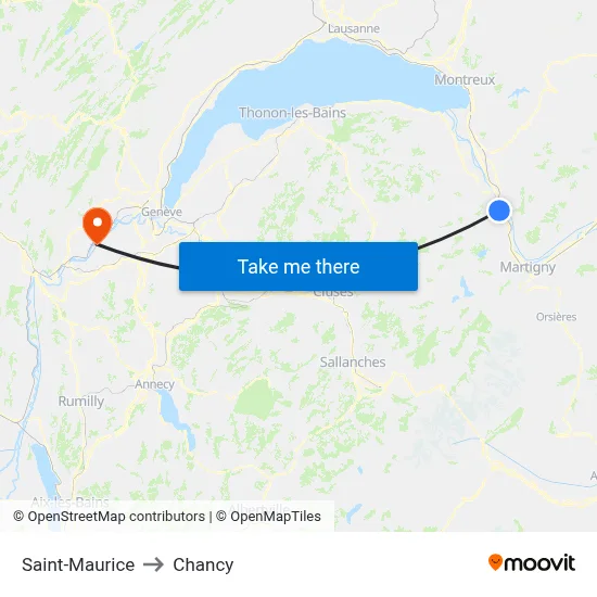 Saint-Maurice to Chancy map