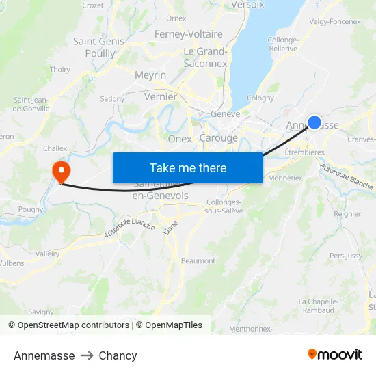 Annemasse to Chancy map