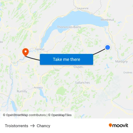 Troistorrents to Chancy map
