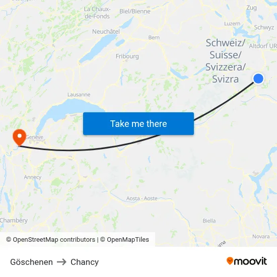 Göschenen to Chancy map
