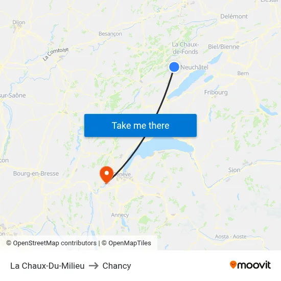 La Chaux-Du-Milieu to Chancy map