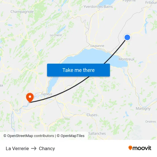 La Verrerie to Chancy map