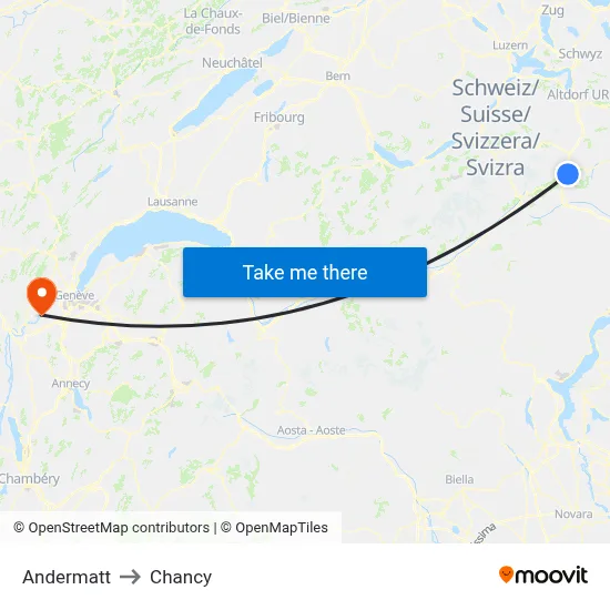 Andermatt to Chancy map