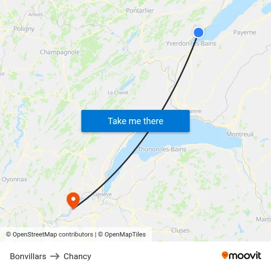 Bonvillars to Chancy map