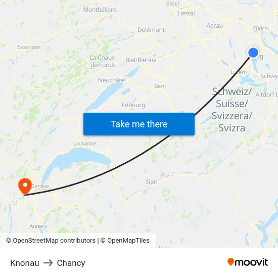 Knonau to Chancy map