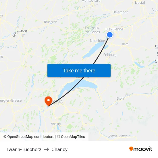 Twann-Tüscherz to Chancy map