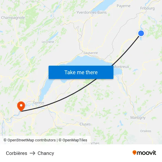 Corbières to Chancy map