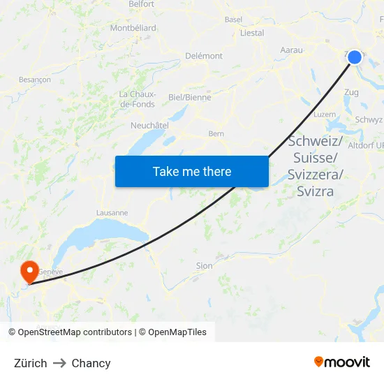 Zürich to Chancy map