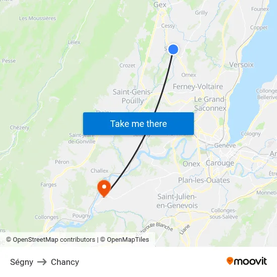 Ségny to Chancy map