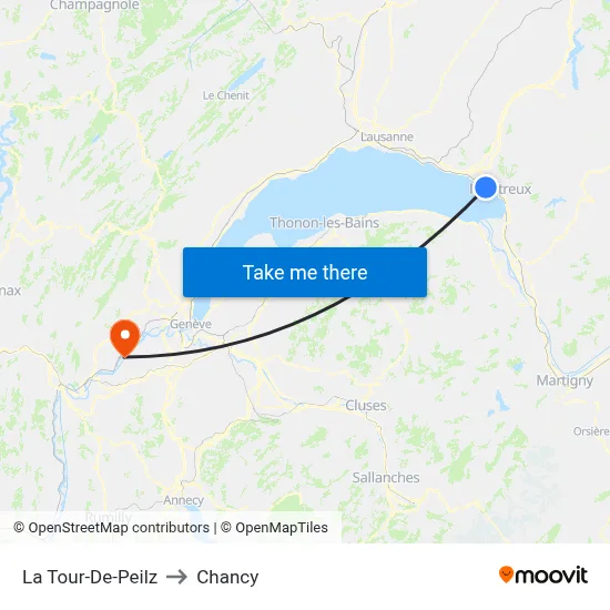 La Tour-De-Peilz to Chancy map