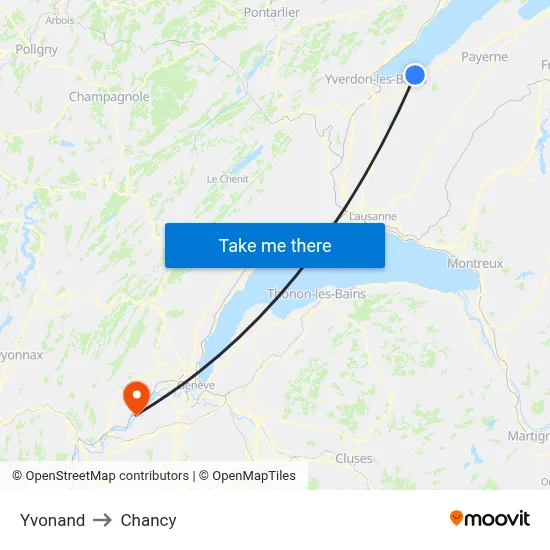 Yvonand to Chancy map
