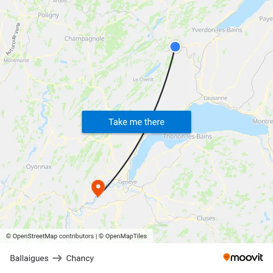 Ballaigues to Chancy map