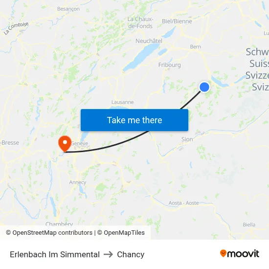 Erlenbach Im Simmental to Chancy map