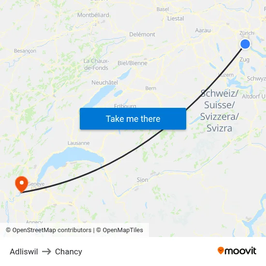 Adliswil to Chancy map