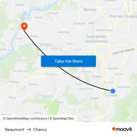 Beaumont to Chancy map