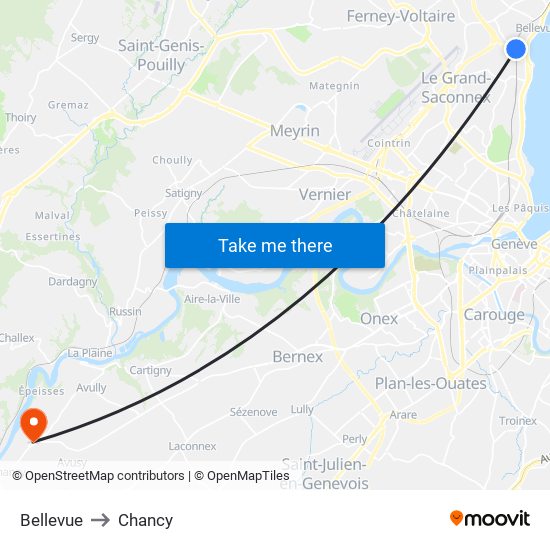 Bellevue to Chancy map