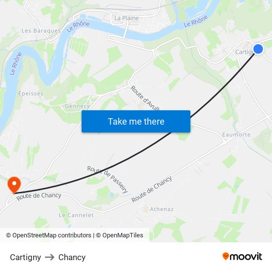 Cartigny to Chancy map