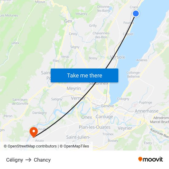 Céligny to Chancy map