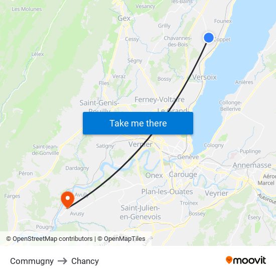 Commugny to Chancy map