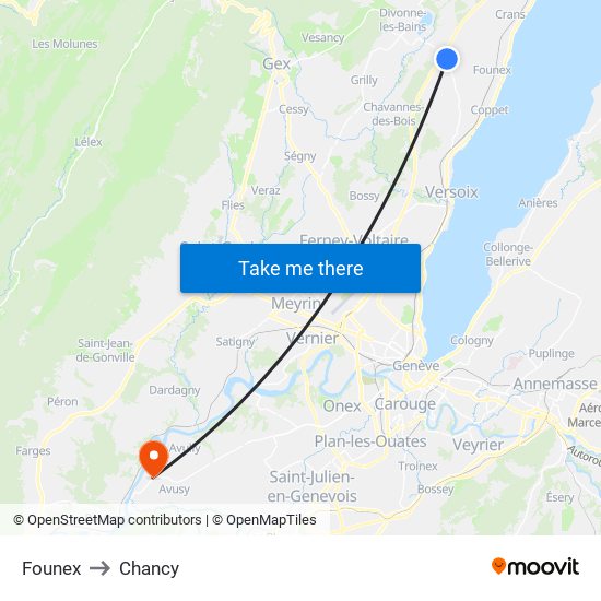 Founex to Chancy map