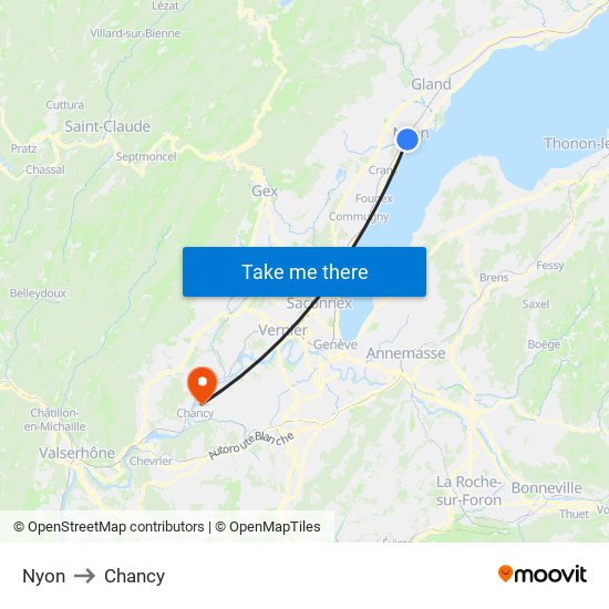 Nyon to Chancy map