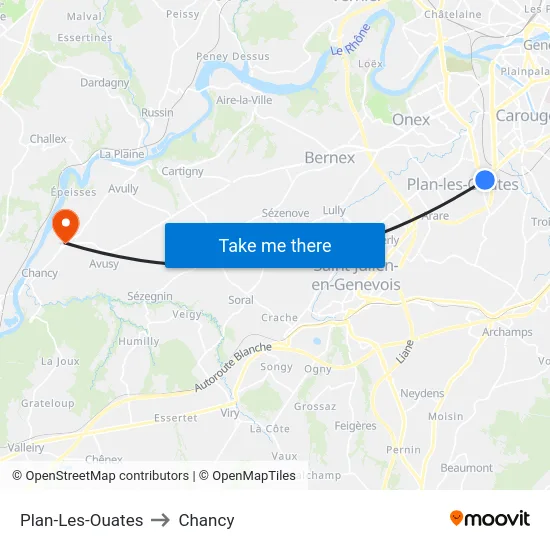 Plan-Les-Ouates to Chancy map