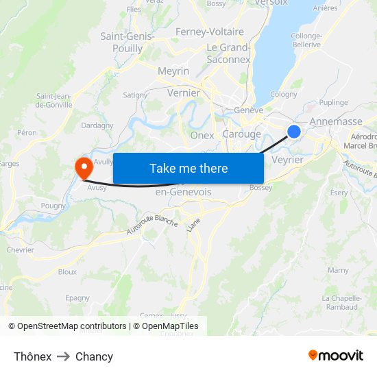 Thônex to Chancy map