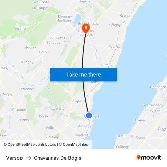 Versoix to Chavannes-De-Bogis map