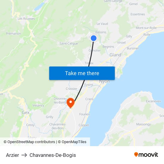 Arzier to Chavannes-De-Bogis map