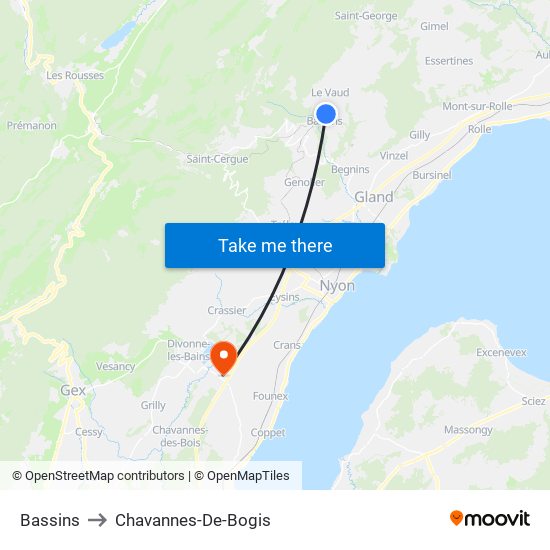 Bassins to Chavannes-De-Bogis map