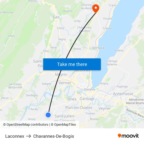 Laconnex to Chavannes-De-Bogis map