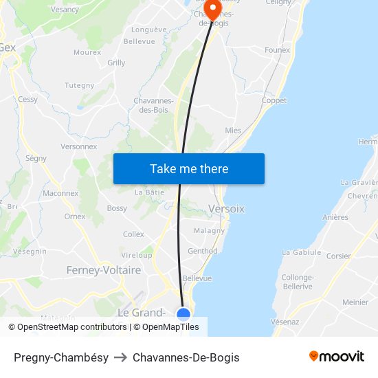 Pregny-Chambésy to Chavannes-De-Bogis map