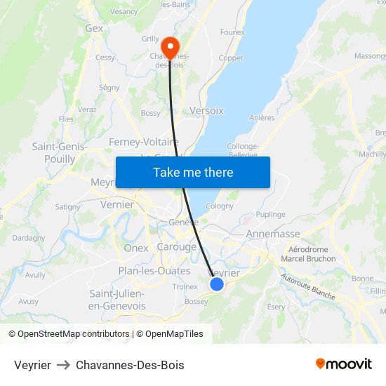 Veyrier to Chavannes-Des-Bois map