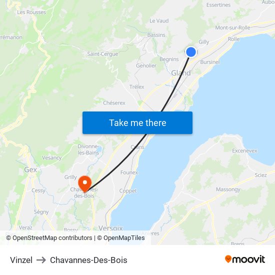 Vinzel to Chavannes-Des-Bois map