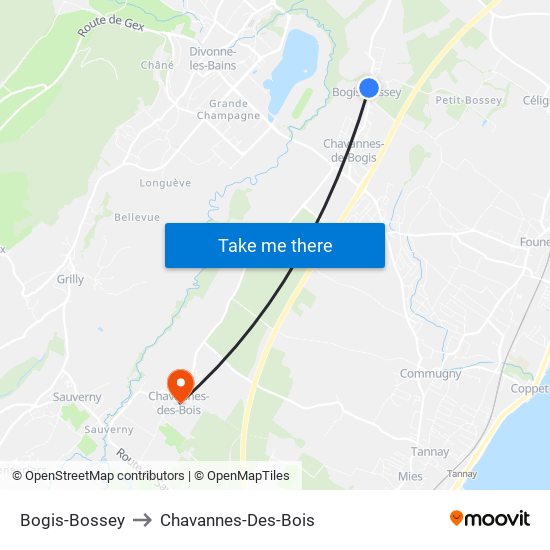Bogis-Bossey to Chavannes-Des-Bois map