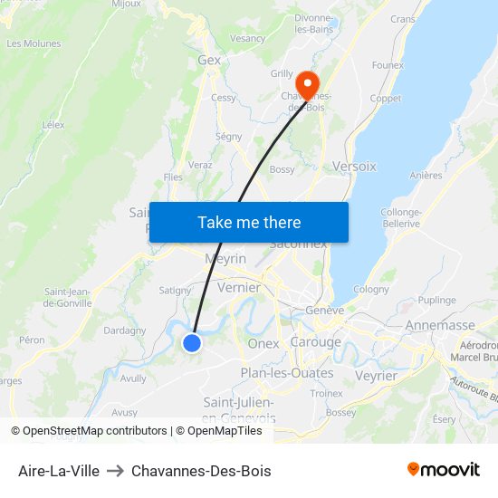 Aire-La-Ville to Chavannes-Des-Bois map