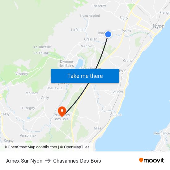 Arnex-Sur-Nyon to Chavannes-Des-Bois map