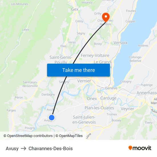 Avusy to Chavannes-Des-Bois map