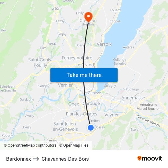 Bardonnex to Chavannes-Des-Bois map