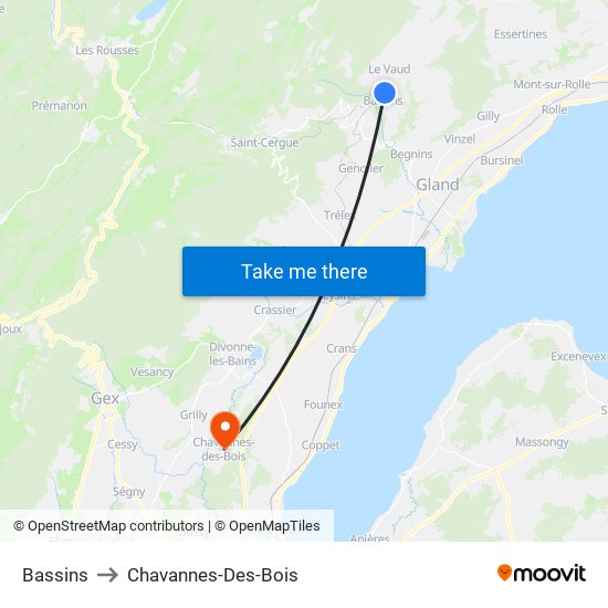 Bassins to Chavannes-Des-Bois map