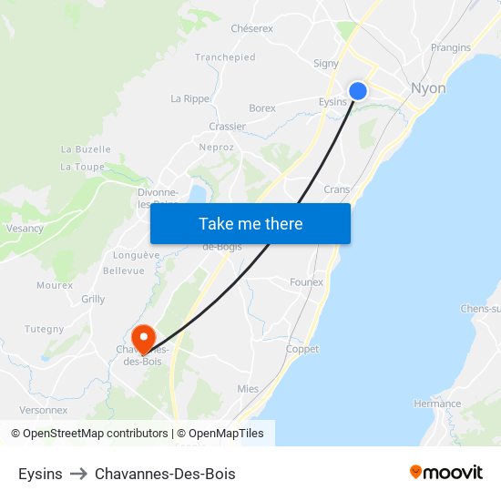 Eysins to Chavannes-Des-Bois map