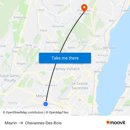 Meyrin to Chavannes-Des-Bois map