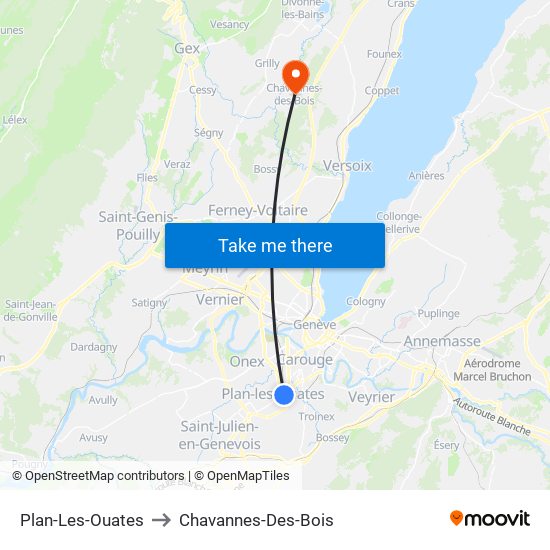 Plan-Les-Ouates to Chavannes-Des-Bois map