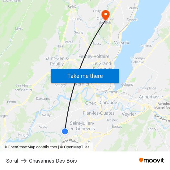 Soral to Chavannes-Des-Bois map